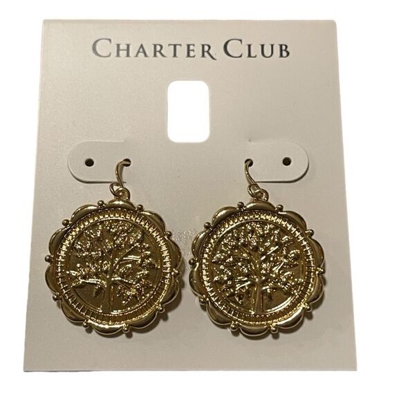 NWT Charter Club Gold-Tone Tree of Life Medallion Drop Earrings - Gold tone - Picture 1 of 4
